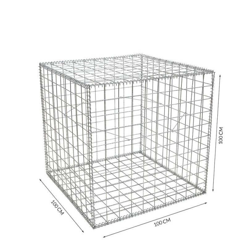 Gabion cage ( 100 cm x 100 cm x 100 cm ) - Maille : Carré 10 cm X 10 cm - Fixation : Agrafes - Ø de fil : 4 mm