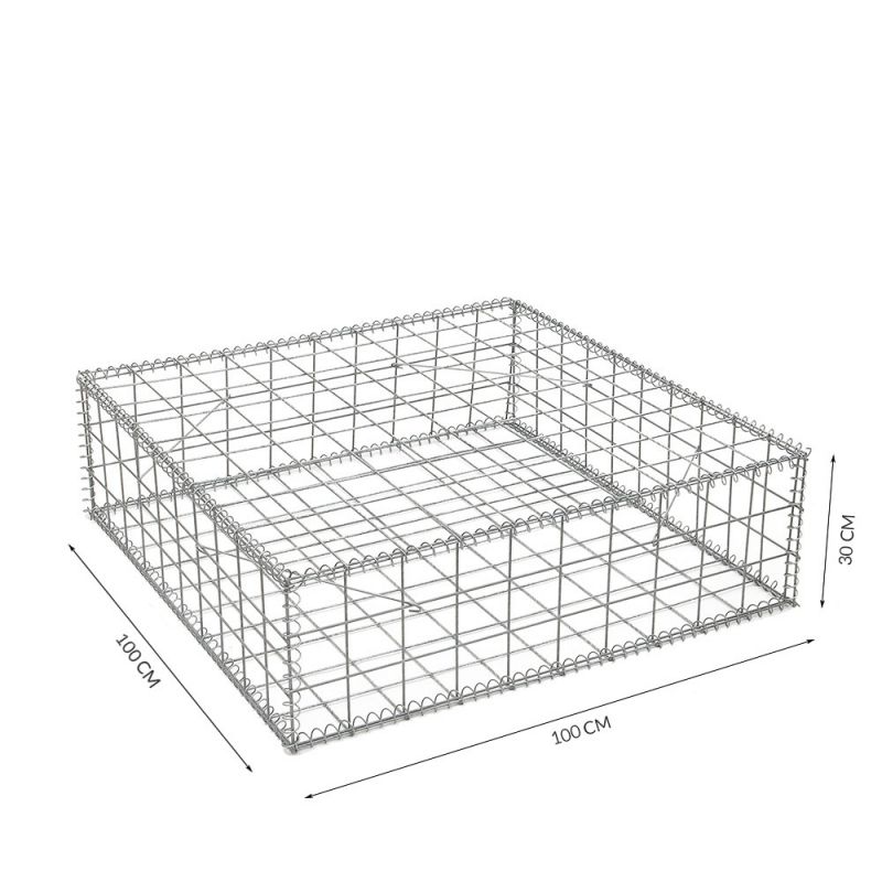 Gabion cage ( 100 cm x 100 cm x 30cm ) - Maille : Carré 10 cm X 10 cm - Fixation : Agrafes - Ø de fil : 4.5 mm