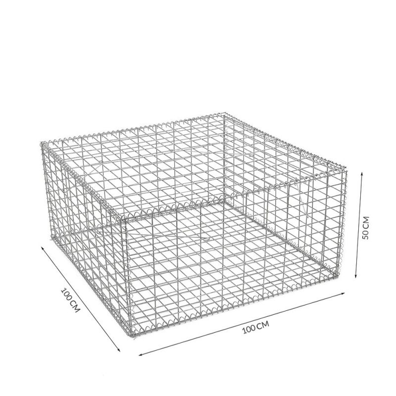 Gabion cage ( 100 cm x 100 cm x 50 cm ) - Maille : Rectangulaire 5 cm x 10 cm - Fixation : Agrafes - Ø de fil : 4 mm