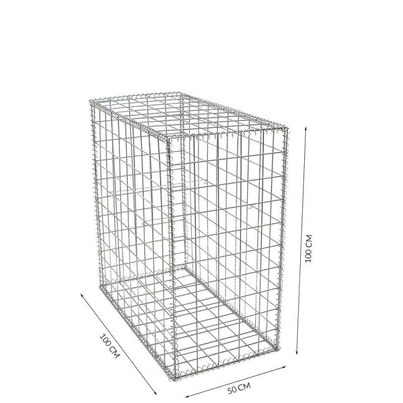 Gabion cage ( 50 cm x 100 cm x  100 cm ) - Maille : Carré 10 cm X 10 cm - Fixation : Agrafes - Ø de fil : 4.5 mm