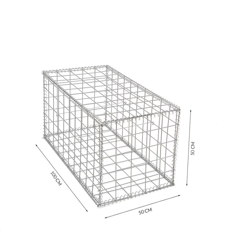 Gabion cage ( 50 cm x 100 cm x 50 cm ) - Maille : Carré 10 cm x 10 cm - Fixation : Spirales - Ø de fil : 4 mm