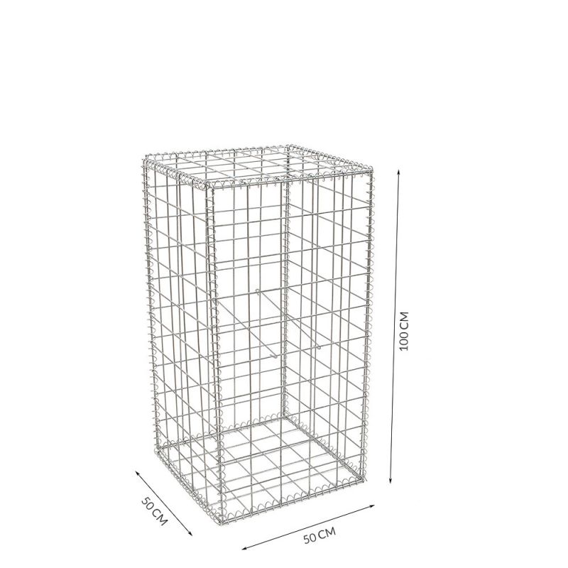 Gabion cage ( 50 cm x 50 cm x  100 cm ) - Maille : Carré 10 cm X 10 cm - Fixation : Agrafes - Ø de fil : 4.5 mm