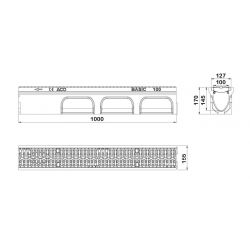 ACO BASICDRAIN 100 BP 1000MM-GRILLE PASSERELLE FONTE - C250