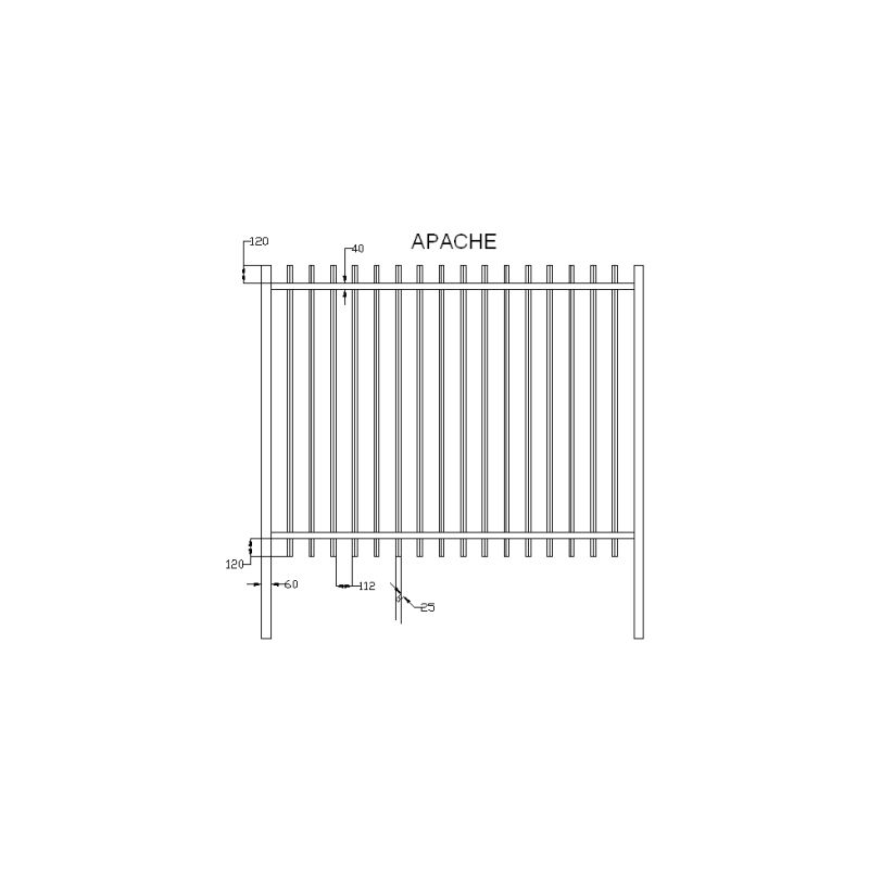 BARREAUDAGE Apache standard - h1,50 x l2,50 m - Lisse - ecartement des barreaux de 110 mm- Vert