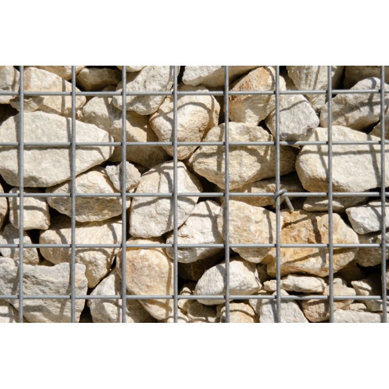 Gabion rempli - 50 x 50 x 50 cm - Pierre Beige Galinières - Maille : 5 x 10 cm